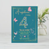 Mijn engel wordt vier: mijn vlinder is jarig kaart (Staand voorkant)