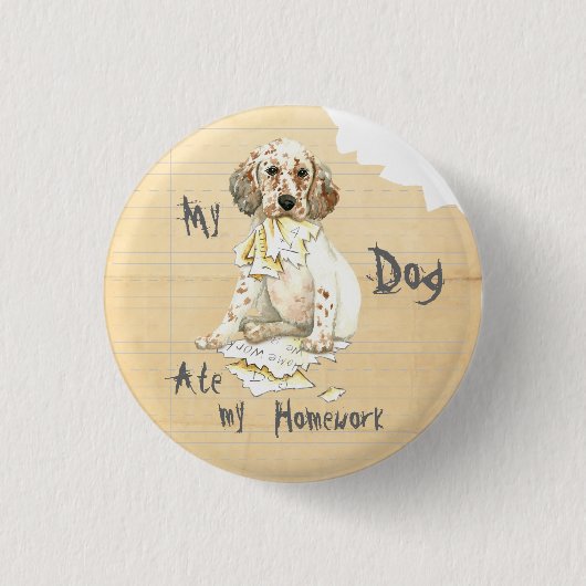 Mijn Engelse Setter Ate Mijn thuiswerk Ronde Button 3,2 Cm (Voorkant)