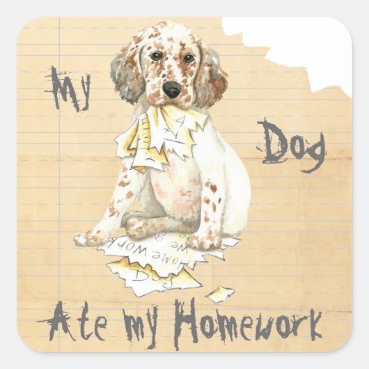 Mijn Engelse Setter Ate Mijn thuiswerk Vierkante Sticker (Voorkant)