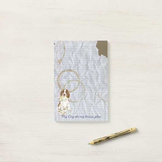 Mijn Engelse Springer Spaniel Ate Mijn Lesson Plan Post-it® Notes (Op bureau)