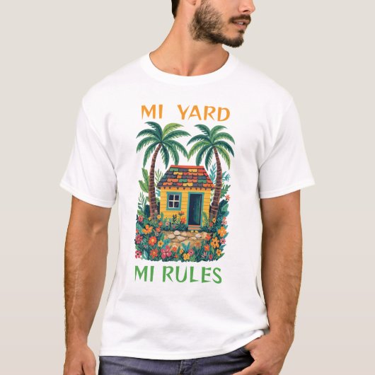 Mijn erf mijn regels Jamaica tiny house T-shirt (Voorkant)