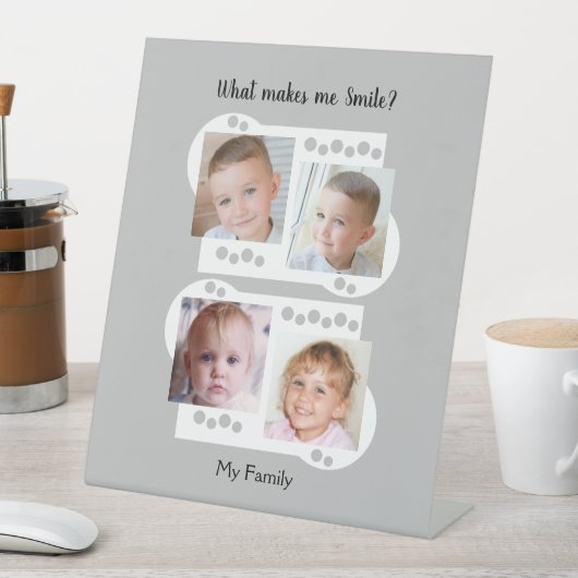 Mijn familie foto's wit en grijs reclamebord met voetstuk (Insitu)