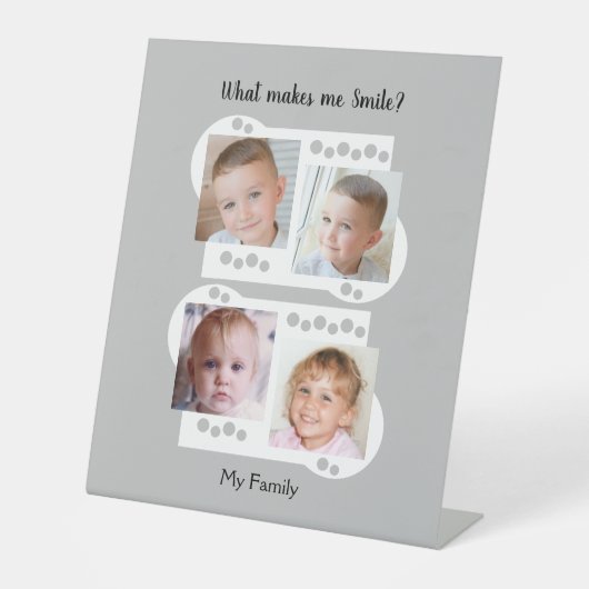 Mijn familie foto's wit en grijs reclamebord met voetstuk (Voorkant)
