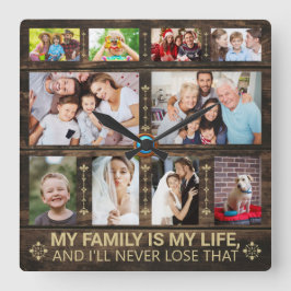Mijn familie is mijn leven houten familie fotocoll vierkante klok