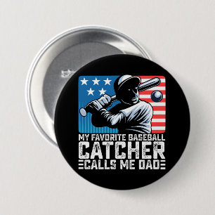 Mijn favoriete honkbalcatcher noemt me papa vader ronde button 7,6 cm
