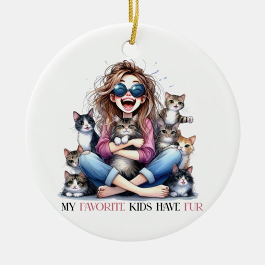 MIJN FAVORIETE KINDEREN HEBBEN BONT KITTY KATTEN KERAMISCH ORNAMENT (Voorkant)