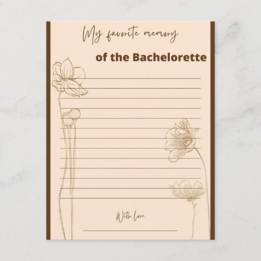 Mijn favoriete Memory Bachelorette Party Game Informatiekaartje (Voorkant)