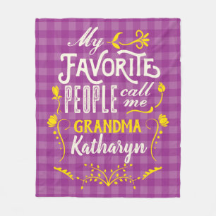 Mijn favoriete mensen noemen me oma Paars Gingham Fleece Deken