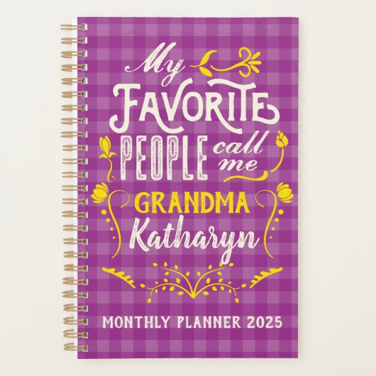 Mijn favoriete mensen noemen me oma Paars Gingham Planner (Voorkant)