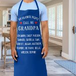 Mijn favoriete mensen noemen me opa, Blue Custom Schort<br><div class="desc">Laat opa weten dat hij speciaal is met dit leuke aangepaste schort met de woorden "Mijn favoriete mensen noemen me opa". Voeg dan alle kleinkinderen namen hieronder toe. Perfect voor opa's,  vaders,  ooms,  oma's,  moeders,  enz. of iedereen die houdt van koken / bakken.</div>
