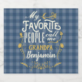 Mijn favoriete mensen noemen me opa Blue Gingham Bier Etiket (Enkel label)