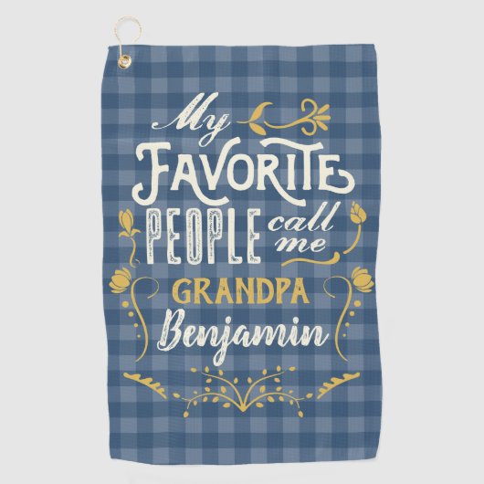 Mijn favoriete mensen noemen me opa Blue Gingham Golfhanddoek (Voorkant)