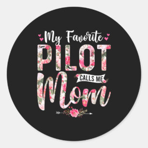 Mijn favoriete piloot noemt me mama, fijne moederd ronde sticker