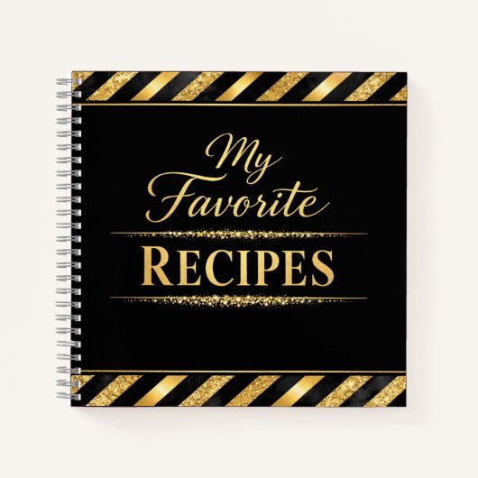 Mijn Favoriete Recepten - Black Gold Script CookBo Notitieboek (Voorkant)
