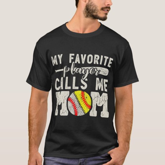 Mijn favoriete speler noemt me mam Baseball Softba T-shirt (Voorkant)