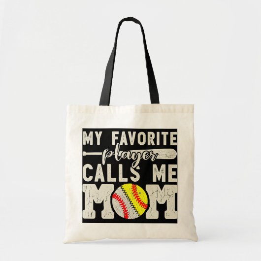 Mijn favoriete speler noemt me mam Baseball Softba Tote Bag (Voorkant)