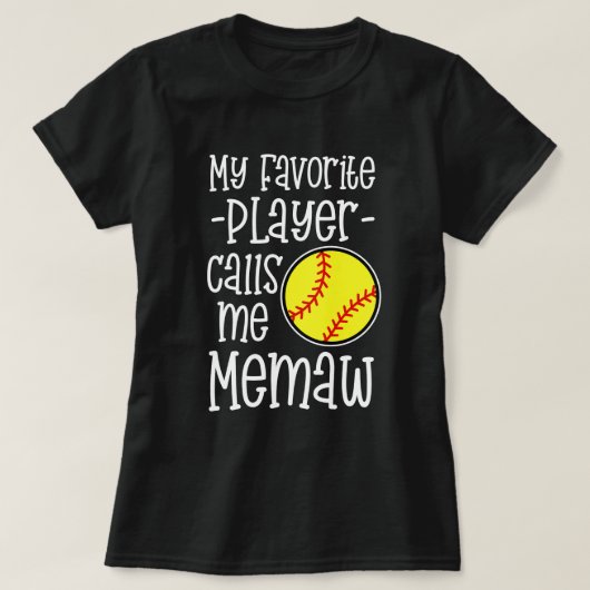 Mijn favoriete speler noemt me Memaw Softball Game T-shirt (Design voorkant)