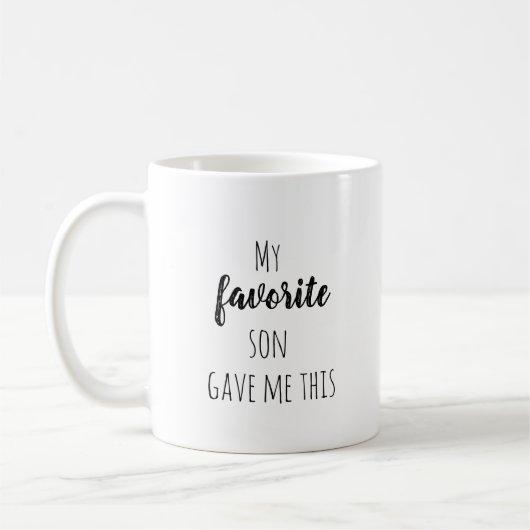 Mijn favoriete zoon gaf me deze grappige koffie/th koffiemok (Links)