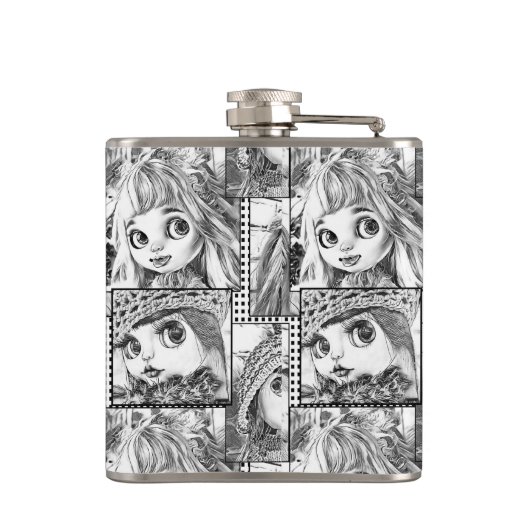 Mijn favoriete zwart-wit patchwork poppen heupfles (Achterkant)