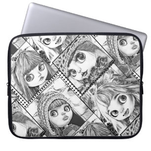 Mijn favoriete zwart-wit patchwork poppen laptop sleeve