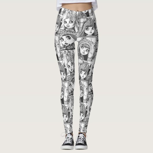 Mijn favoriete zwart-wit patchwork poppen leggings (Voorkant)