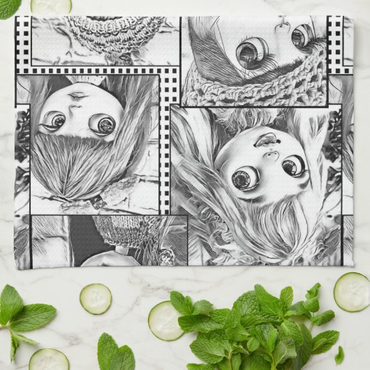 Mijn favoriete zwart-wit patchwork poppen theedoek (Gevouwen)