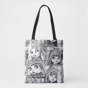 Mijn favoriete zwart-wit patchwork poppen tote bag