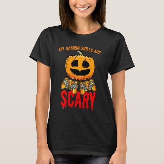 Mijn gamevaardigheden zijn eng grappig pompoen t-shirt (Voorkant)