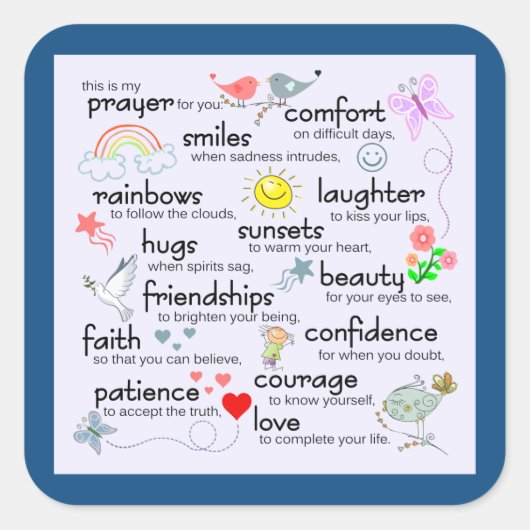 Mijn gebed voor jou | Klassiek blauw Vierkante Sticker (Voorkant)