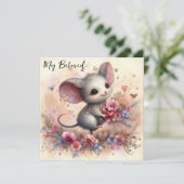 Mijn Geliefde Hart Bloemen Waterverf Mouse Valenti Feestdagenkaart (Staand voorkant)