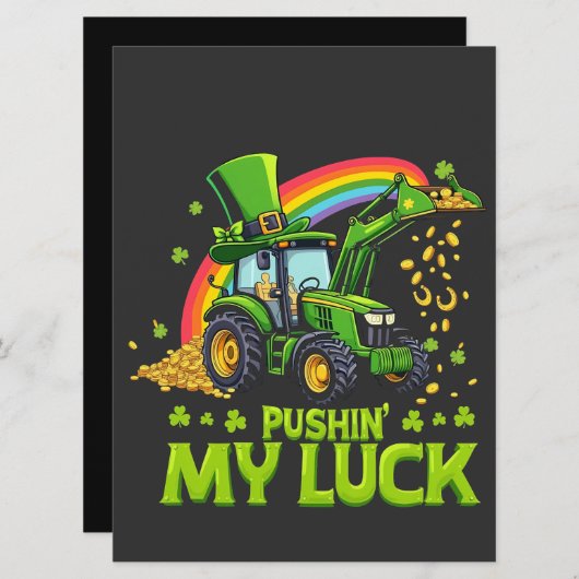 Mijn geluk beproeven Funny graafmachine St. Patric Feestdagenkaart (Voorkant / Achterkant)