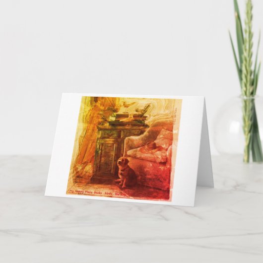 Mijn gelukkige plek: boeken. vogels. De hond Feestdagen Kaart (Voorkant)