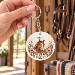 Mijn Gelukkige Plek Is Paarden Rustieke Bloemige P Sleutelhanger