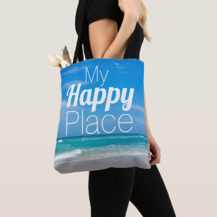 Mijn gelukkige plek mooi strand tote bag