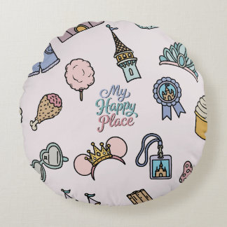Mijn Gelukkige Plek Whimsical Thema Park Vakantie Rond Kussen