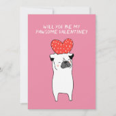 Mijn geweldige Valentijn Cute Pug & Rode Hart Roze Feestdagenkaart (Voorkant)