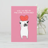 Mijn geweldige Valentijn Cute Pug & Rode Hart Roze Feestdagenkaart (Staand voorkant)