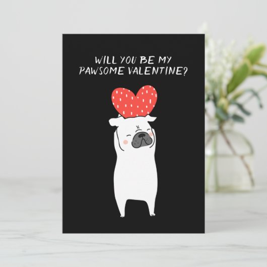 Mijn geweldige Valentijn Schattige Pug & Rode Hart Feestdagenkaart (Staand voorkant)