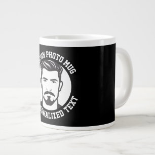 Mijn gezicht op een ZWARTE aangepaste reuzenmok Grote Koffiekop