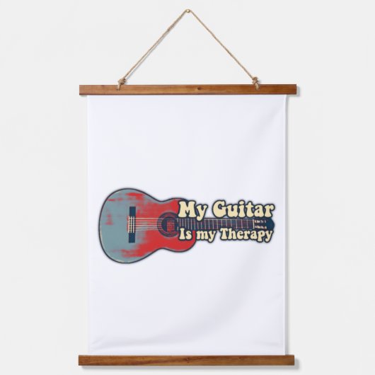 Mijn gitaar is mijn therapie.  rood en blauw hangend wandkleed (Voorkant)