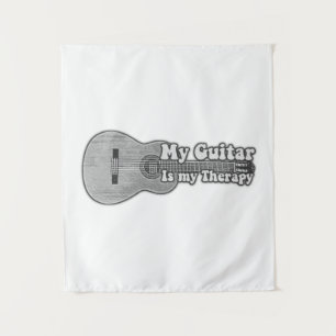 Mijn gitaar is mijn therapie. zwart-witte gitaar wandkleed