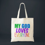 Mijn God houdt van iedereen Rainbow Christelijk Ci Tote Bag<br><div class="desc">Mijn God houdt van iedereen. Geweldig geschenk voor een homoseksuele Christelijk of voor iemand van welke religie dan ook die gelooft in een hogere macht die van iedereen houdt, homo of hetero. regenboogtekst.</div>
