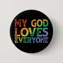 Mijn God houdt van iedereen (regenboog, ruw) Ronde Button 5,7 Cm