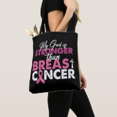 Mijn God is sterker dan borstkanker christen Tote Bag (Dichtbij)
