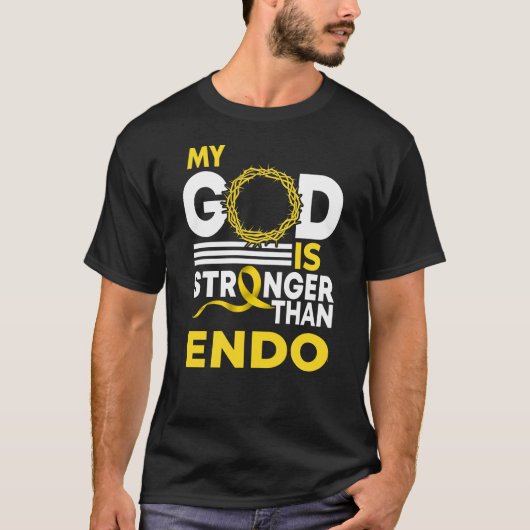 Mijn God is sterker dan Endo Awareness Ribbon T-shirt (Voorkant)