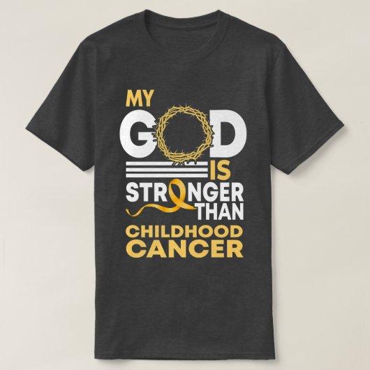 Mijn God is sterker dan kinderkankerbewustzijn T-shirt (Design voorkant)