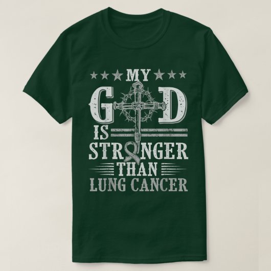 Mijn God is sterker dan longkanker, Cross & Ribbo T-shirt (Design voorkant)