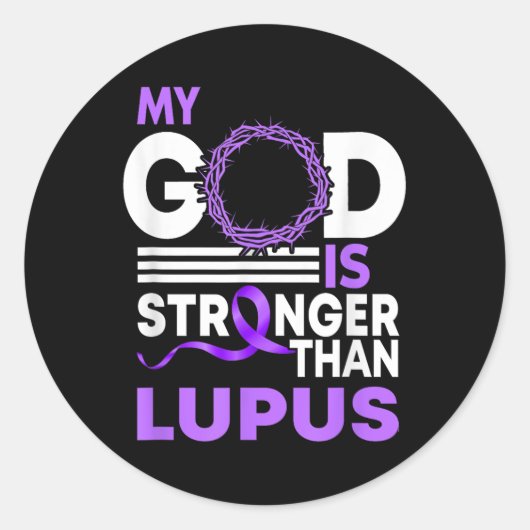 Mijn God is sterker dan Lupus Awareness Ribbon Ronde Sticker (Voorkant)