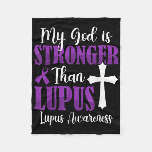 Mijn God is sterker dan Lupus Paarse lint Lupus Fleece Deken