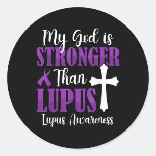 Mijn God is sterker dan Lupus Paarse lint Lupus Ronde Sticker